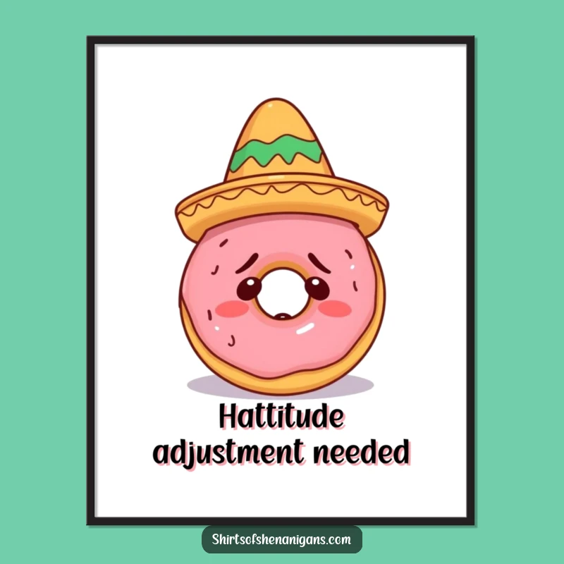 Printable Funny Doughnut Sombrero Art: Instant Download Funny Gift for Foodies