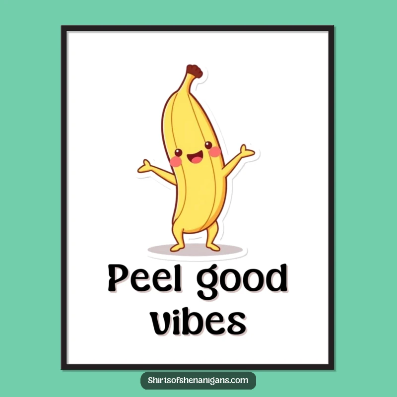 Funny Happy Banana Digital Art: Instant fruit decor, handstand design, perfect funny gift for walls.