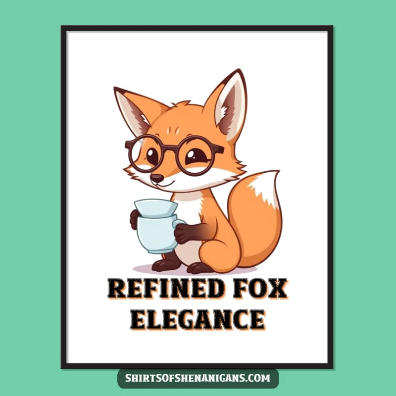 Funny Fox Monocle Digital Art: Dramatic Tea Print Gift
