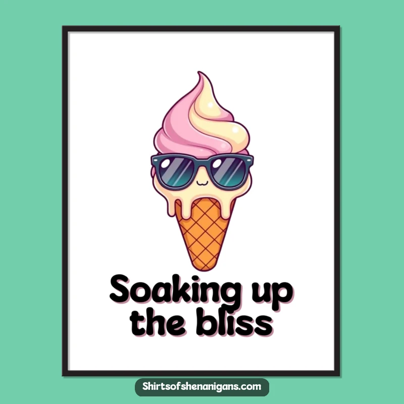 Funny Melting Ice Cream Digital Art: Instant cool decor, relieved cone, perfect funny gift for walls.