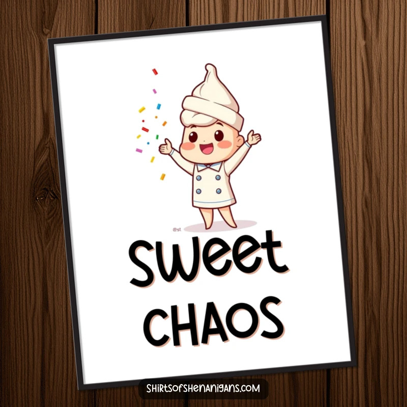 Funny ice cream cone chef digital art print of a happy character juggling sprinkles, ready for instant download.
