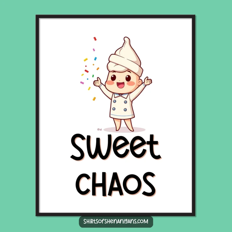 Funny Ice Cream Chef Digital Art Print - Juggling Sprinkles Decor