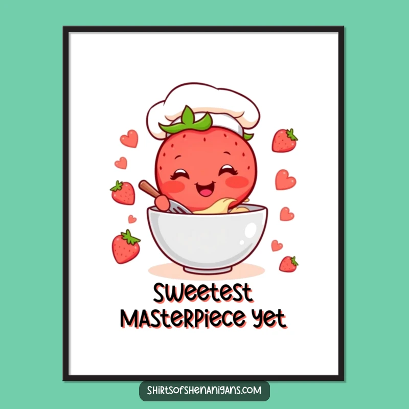 Funny Strawberry Chef Art Print: Cheerful Baker Decor, Instant Funny Gift Download