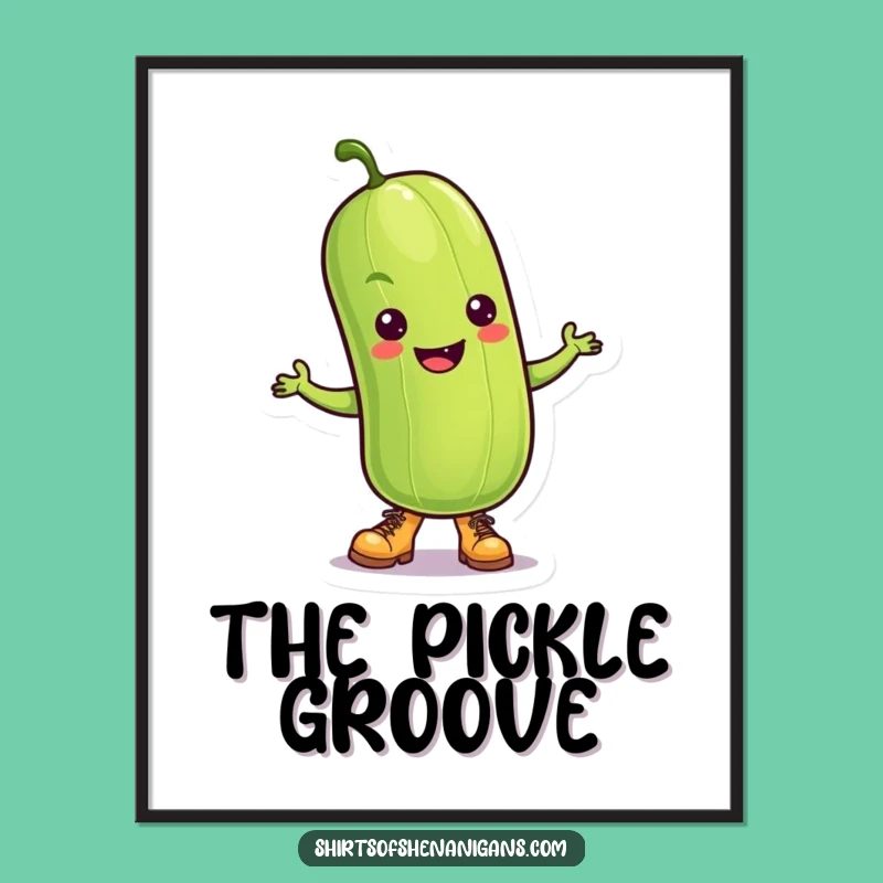 Funny Dancing Pickle Art Print: Tiny Boots Boogie, Digital Download Gift