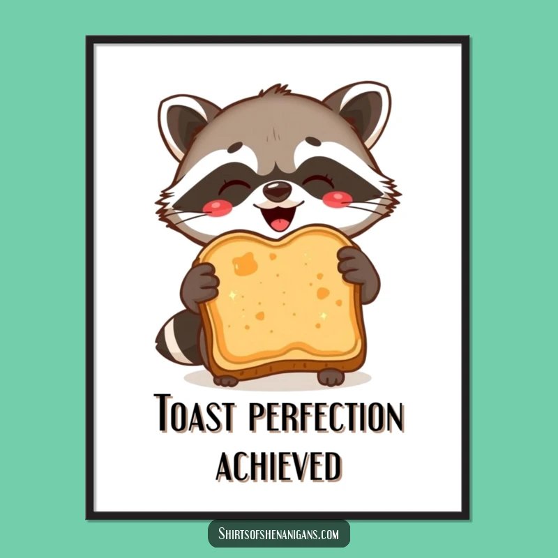 Funny Raccoon Toast Digital Art: Burnt Slice Delight, Instant Humorous Decor!
