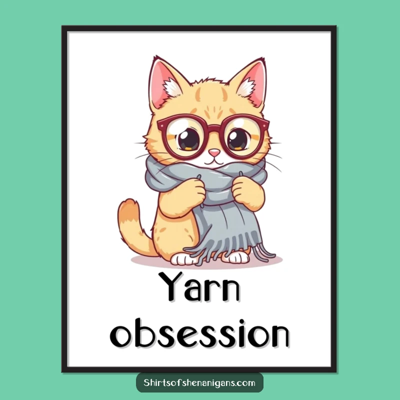 Funny Cat Knitting Digital Art: Giant Scarf Print for Instant Humor