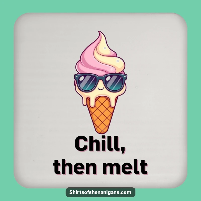 Funny Melting Ice Cream Drink Coaster: Protect surfaces with cool humor, cone design, perfect funny gift.