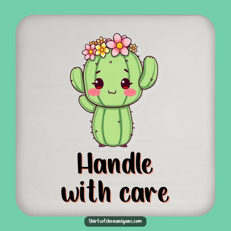 Funny Cactus Coaster: Awkward Flower Crown Pose - Tabletop Charm Gift