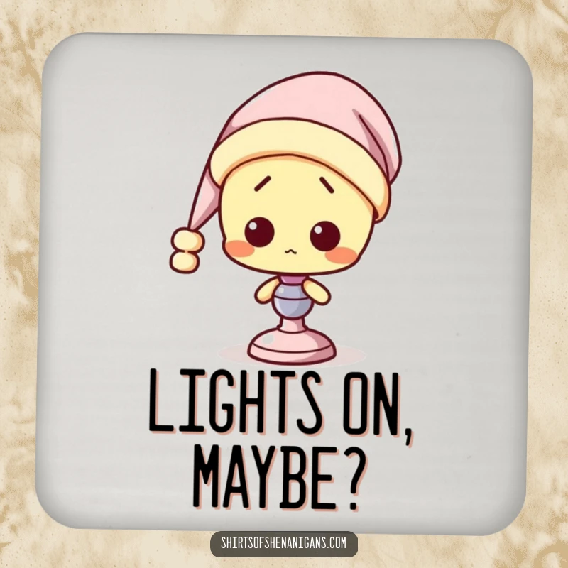 Funny Lamp Coaster: A confused lamp wearing a nightcap, protecting surfaces with a humorous and sleepy vibe.