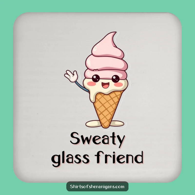 Funny Ice Cream Cone Coaster - Cheerful Melting Character & Waving Table Gift