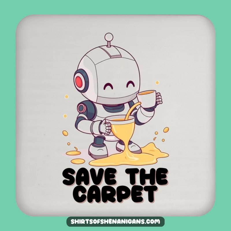 Funny Robot Tea Spill Coaster - Clumsy Bot & Shy Smile Table Gift