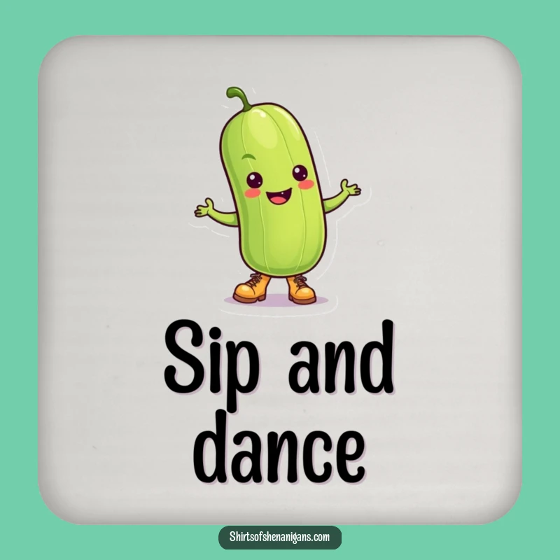 Funny Dancing Pickle Coaster: Tiny Boots Boogie, Protects Surfaces with Humor