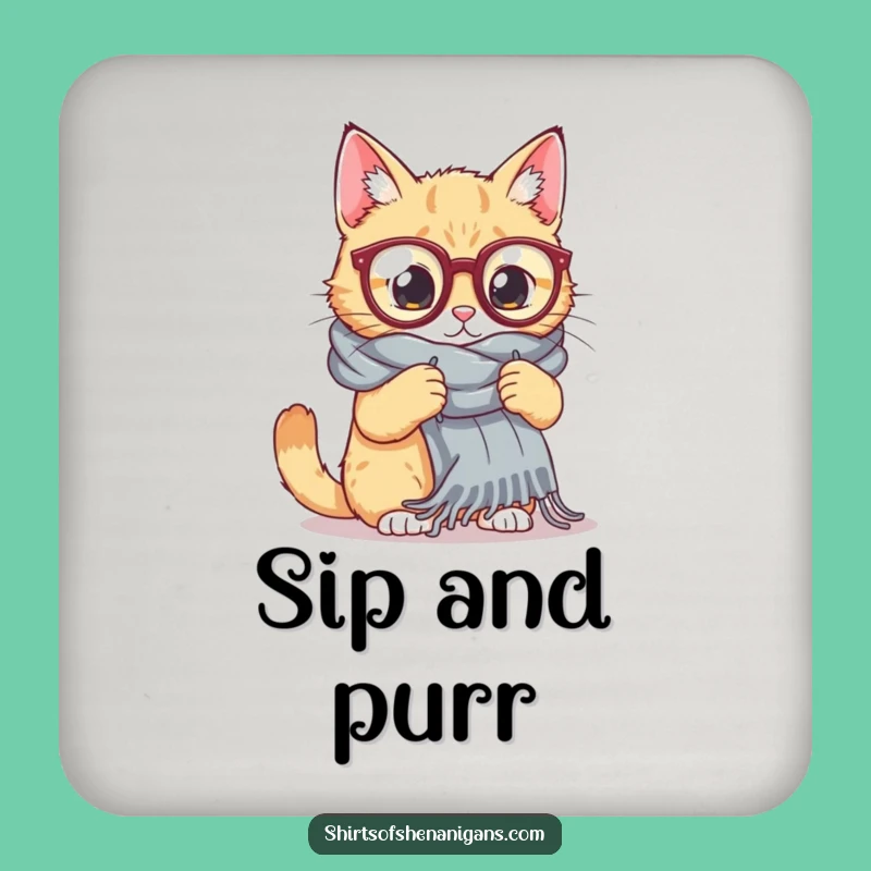 Funny Cat Knitting Drink Coaster: Giant Scarf Protection for Surfaces