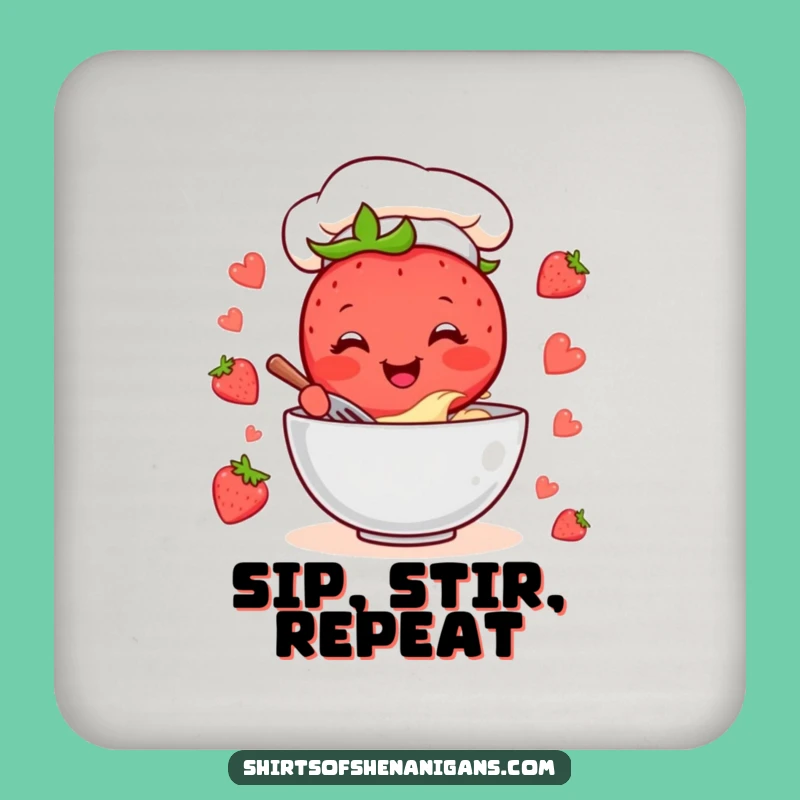Funny Strawberry Chef Coaster: Cheerful Baker Protecting Surfaces, Unique Funny Gift