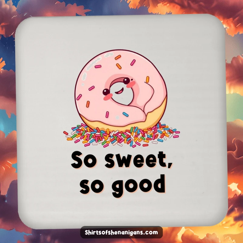 Funny Coaster: Plump donut giggling into sprinkles, a protective and humorous accessory for drinks.