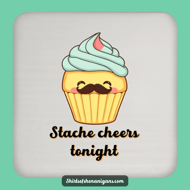 Funny Giggling Cupcake Mustache Drink Coaster - Protect Surfaces Sweetly