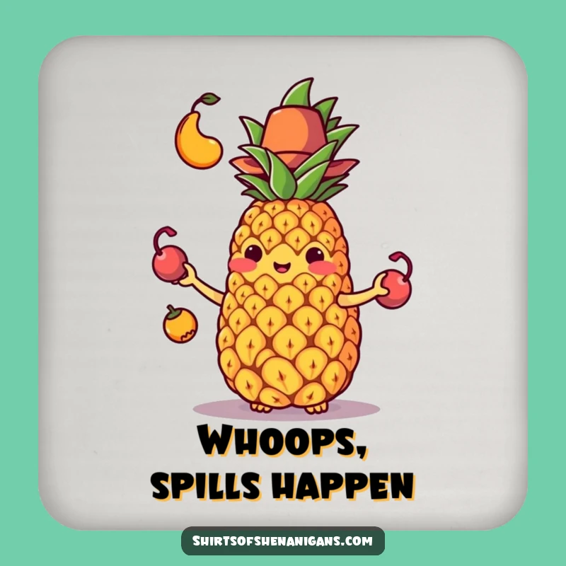 Funny Juggling Pineapple Drink Coaster: Protect surfaces with humor, fruit design, perfect funny gift.