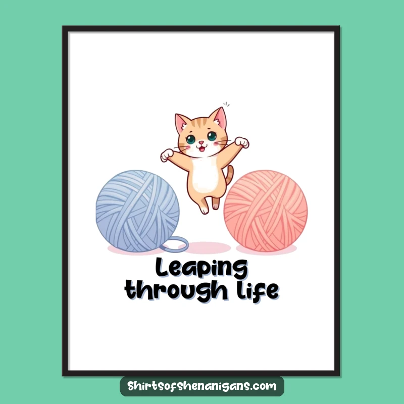 Funny Cat Yarn Poster - Playful Art for Cat Lovers' Walls