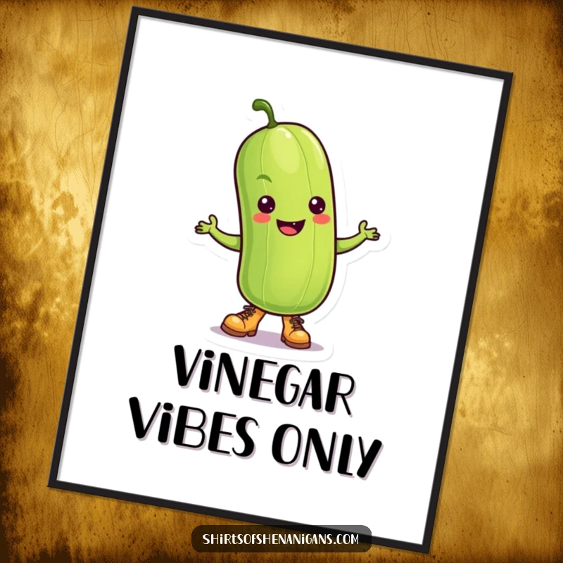 Funny Pickle Poster: A dancing pickle wearing tiny boots, full of energy and ready to bring cheer.