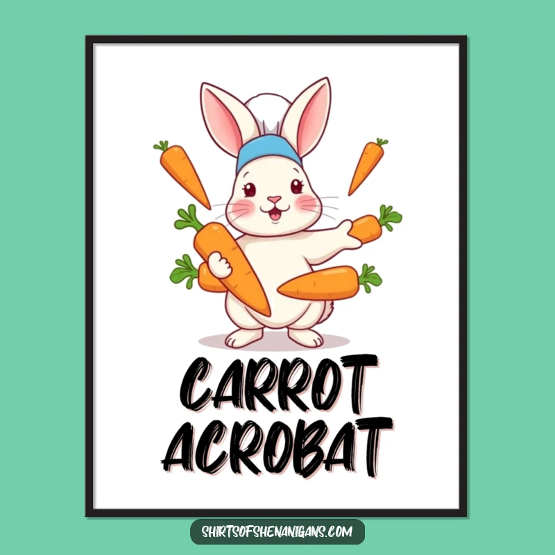 Funny Rabbit Chef Hat Carrot Juggling Poster - Kitchen Art Decor
