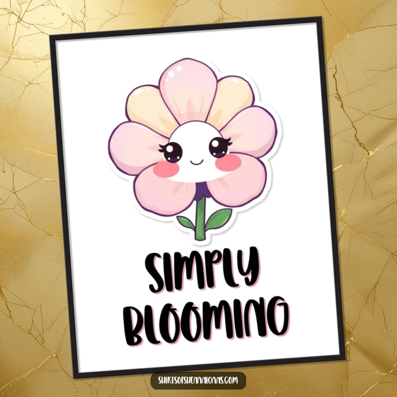 Funny poster print of a shy flower offering a hesitant, sweet smile, bringing understated joy and humor to wall decor.