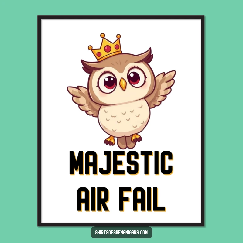 Funny Surprised Owl Crown Poster - Whimsical Royal Bird Wall Art