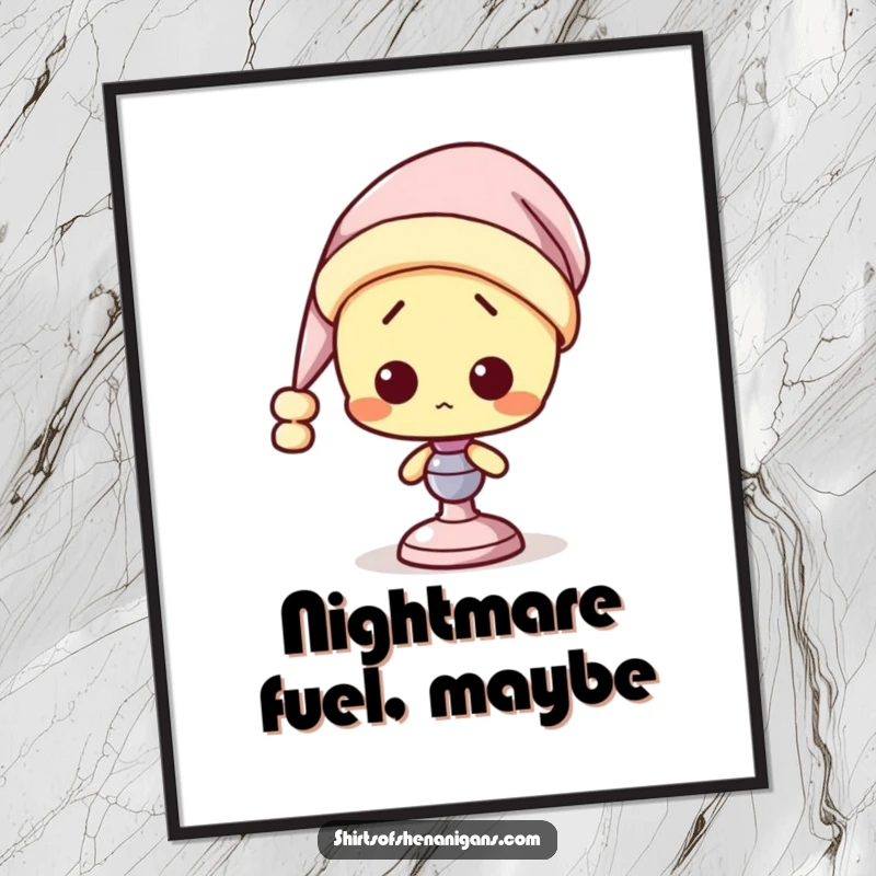 Funny Lamp Poster: A confused lamp wearing a nightcap, contemplating the dawn with a sleepy expression.