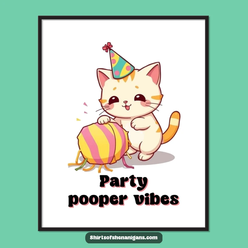 Funny Party Animal Art Poster: Cat Piñata Chaos for Wall Funny Gift