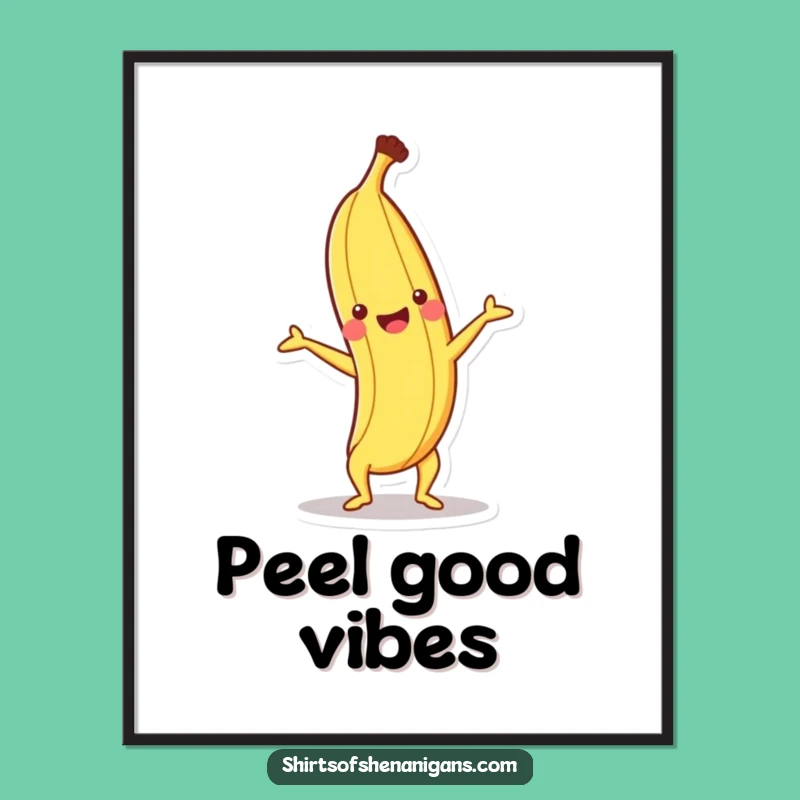 Funny Happy Banana Poster: Vibrant fruit art, handstand design, the perfect funny gift for walls.