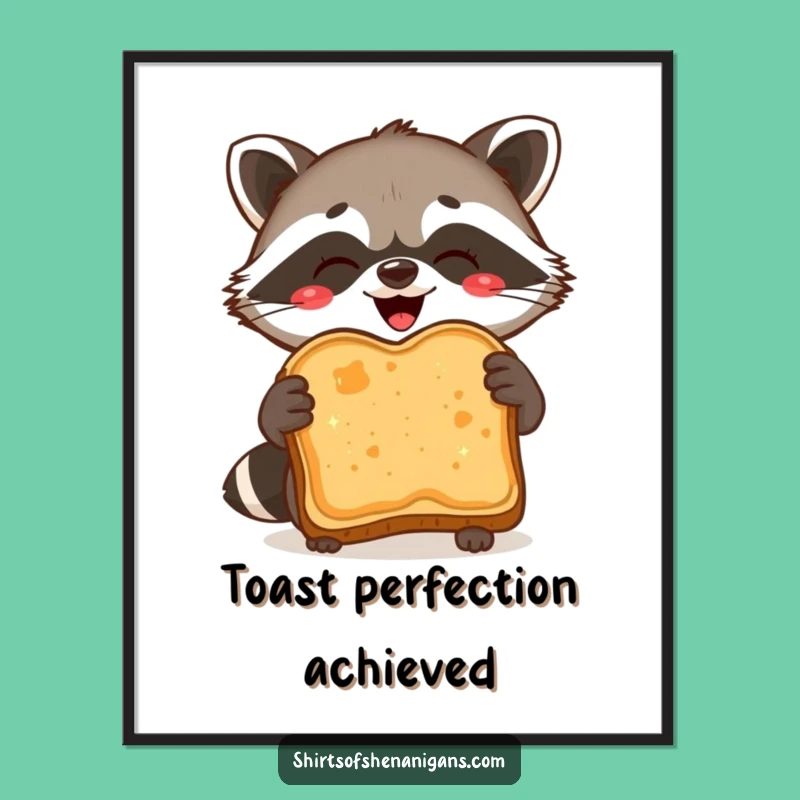 Funny Raccoon Toast Poster: Burnt Slice Joy, Whimsical Kitchen Art!
