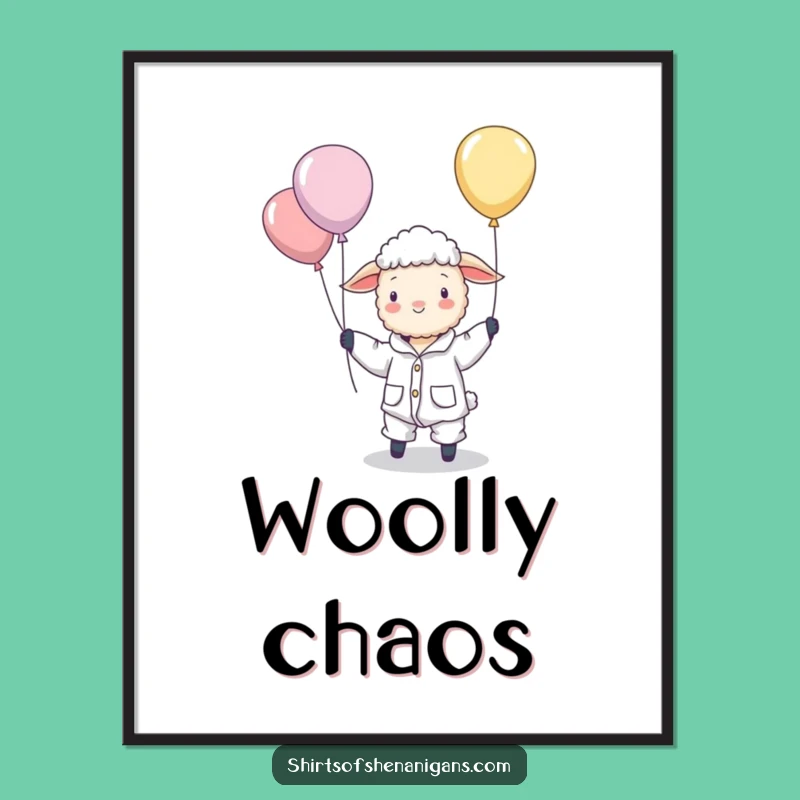 Funny Sheep Pajamas Balloon Herding Poster - Surreal Dreamy Art