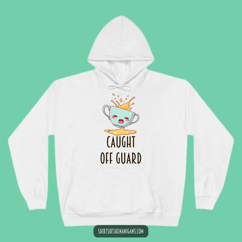 Funny Startled Teacup Hoodie: Cozy spill humor, dramatic design, the perfect funny gift for comfort.