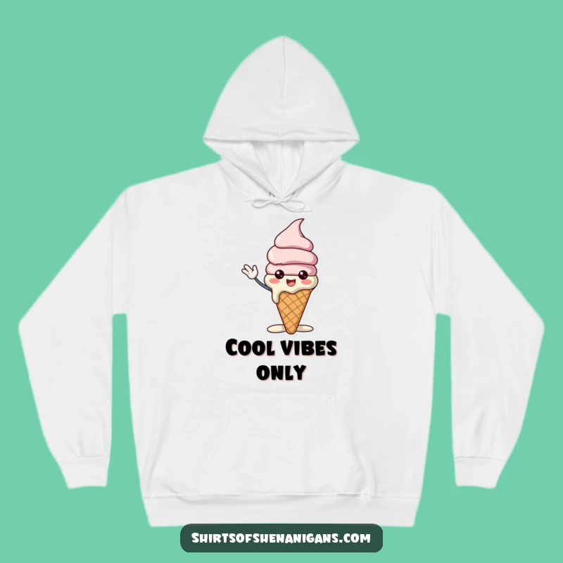 Funny Ice Cream Cone Hoodie - Cheerful Melting Character & Waving Gift