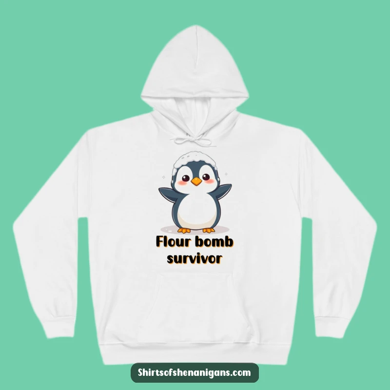 Cozy Funny Penguin Hoodie: Clumsy Flour Mess, Warm & Hilarious Baking Gift!