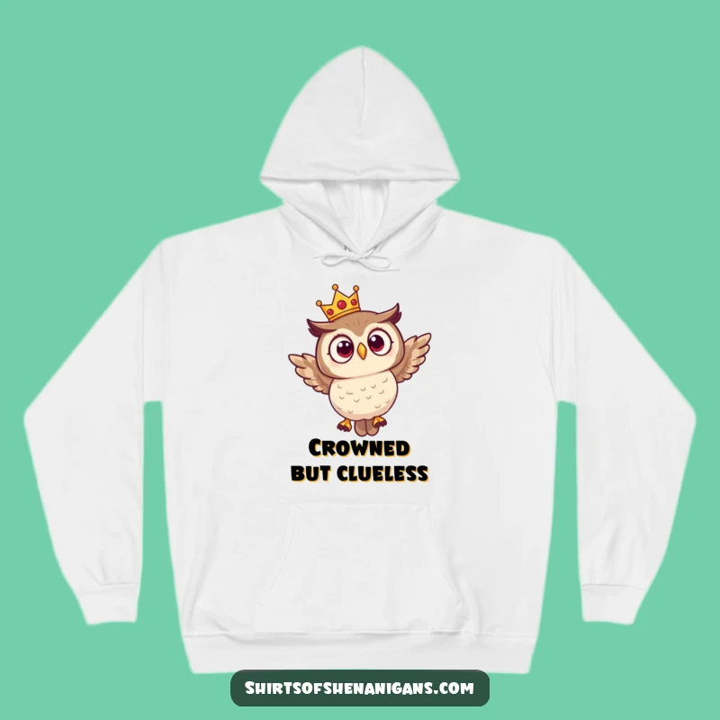 Funny Surprised Owl Crown Hoodie - Cozy Royal Bird Flying Gear