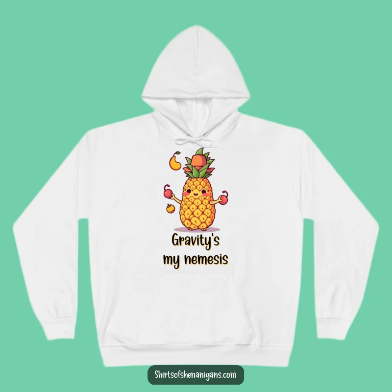 Funny Juggling Pineapple Hoodie: Cozy, hilarious fruit design, the perfect funny gift for ultimate comfort.