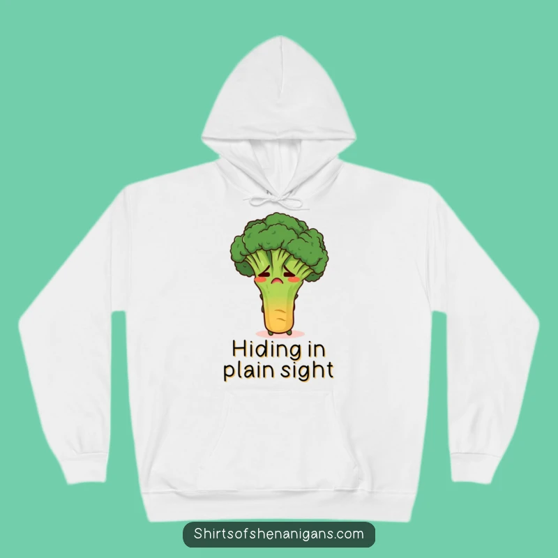 Cozy Funny Broccoli Hoodie: Embarrassed Veggie Comfort Wear, Hilarious Gift for All