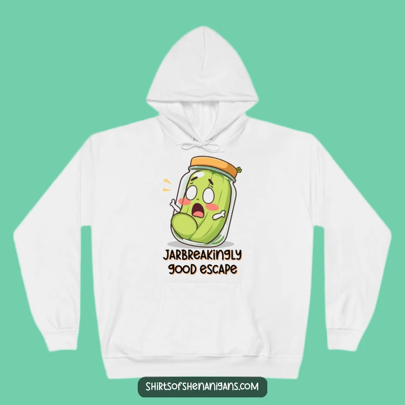 Funny Shocked Pickle Jar Escape Hoodie - Cozy Surprise Comfort Gift