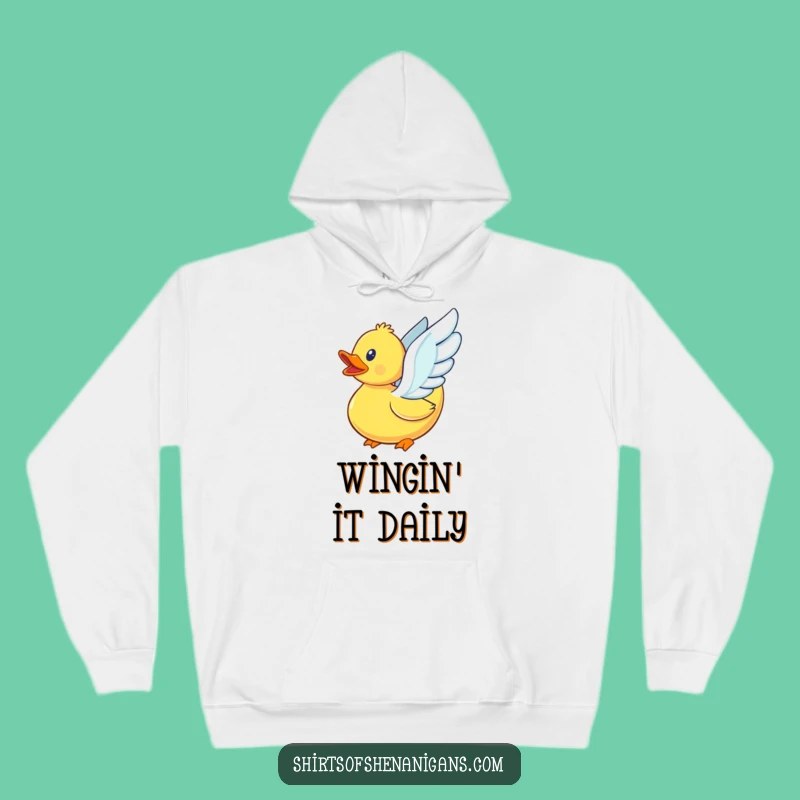 Funny Rubber Duck Flying Attempt Hoodie - Cozy Winged Comfort Gift
