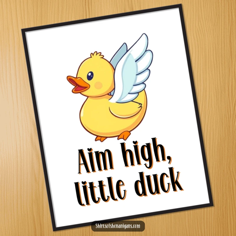 Funny Free Printable Wall Art: A charming rubber duck comically flapping its tiny wings, embarking on a hilarious flight.