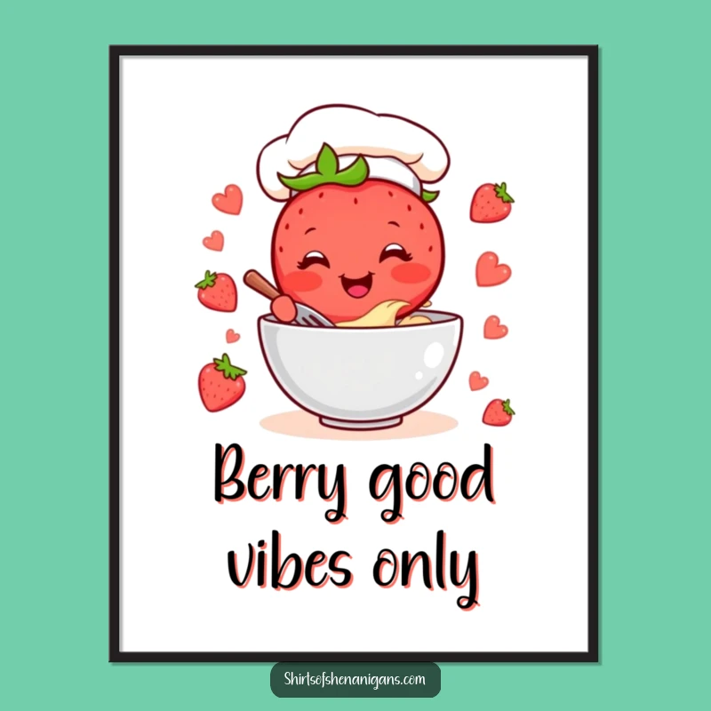Free Printable Wall Art: Cheerful Strawberry Chef Kitchen Decor Downloadable Funny Gift
