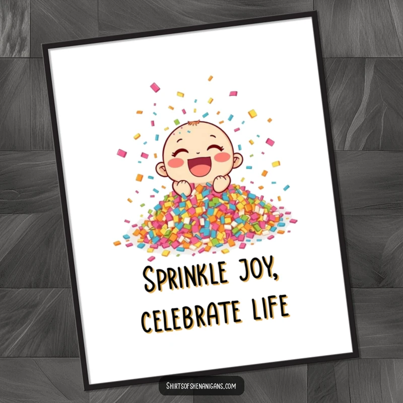 Funny Free Printable Wall Art: Giggling pile of confetti celebrating with pure enthusiasm, vibrant and festive. Downloadable art.