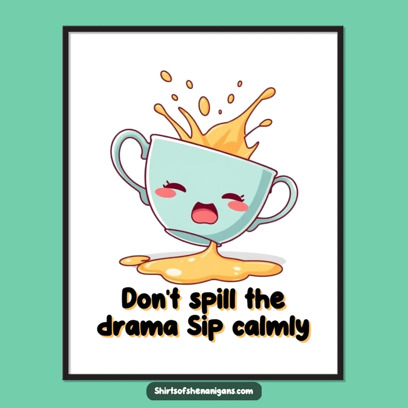 Free Printable Startled Teacup Art - Funny Downloadable Decor for a Dramatic Space