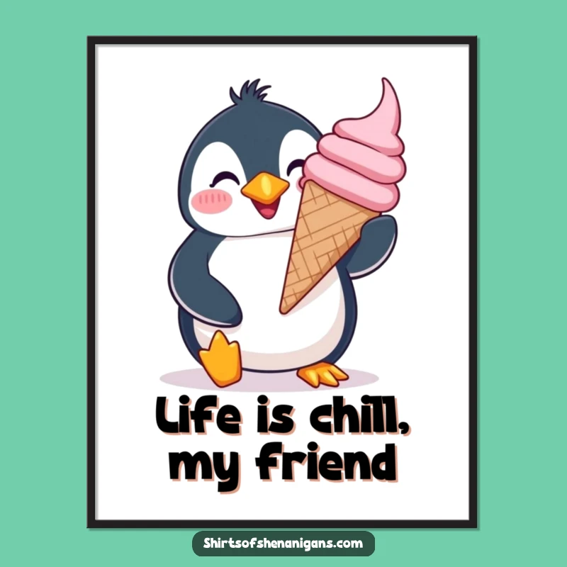 Free Printable Wall Art: Giddy Penguin Ice Cream Funny Penguin Decor Downloadable