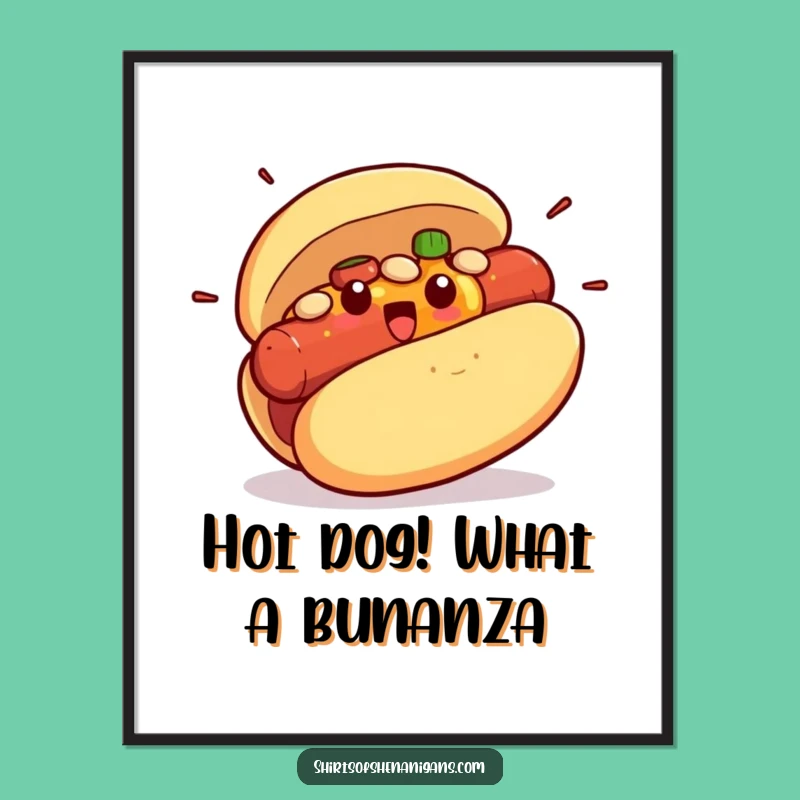 Free Printable Wall Art: Hilarious Surprised Hot Dog Foodie Decor Downloadable