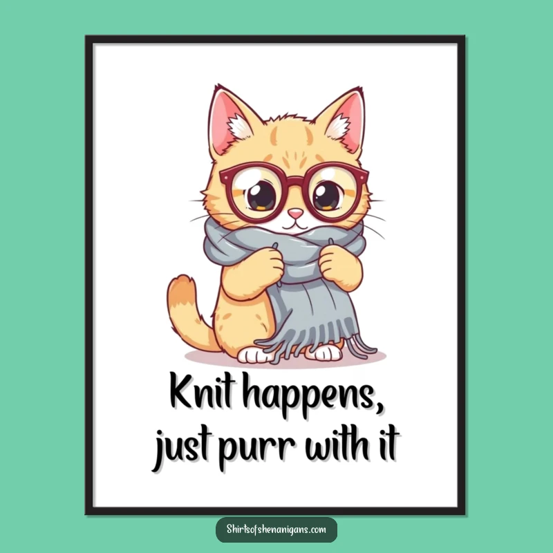 Funny Free Printable Wall Art: Cat's Giant Scarf Knitting Hobby