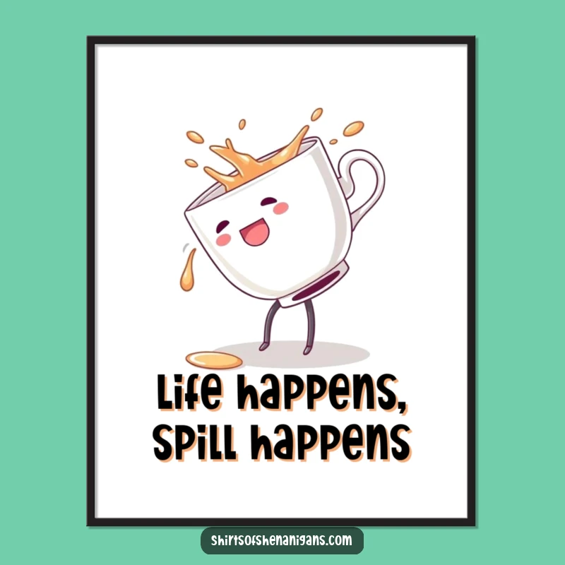 Funny Free Printable Wall Art: Cartwheeling Teacup - Quirky Decor Downloadable