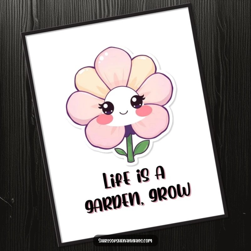 Funny Free Printable Wall Art featuring a shy flower with a sweet, hesitant smile, adding gentle charm to any room.