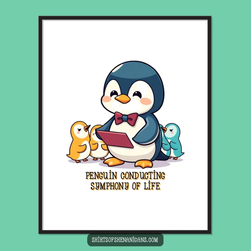 Funny Free Printable Wall Art: Penguin Conductor, Downloadable Decor