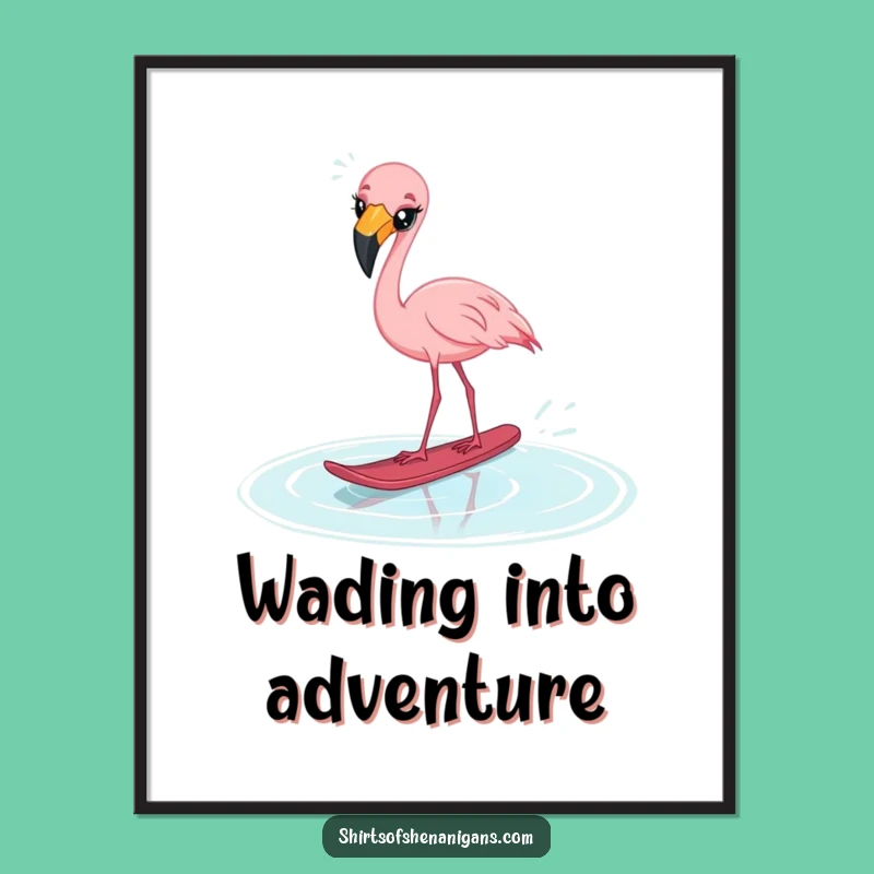 Free Printable Wall Art: Startled Flamingo Puddle Ski Funny Flamingo Decor Downloadable